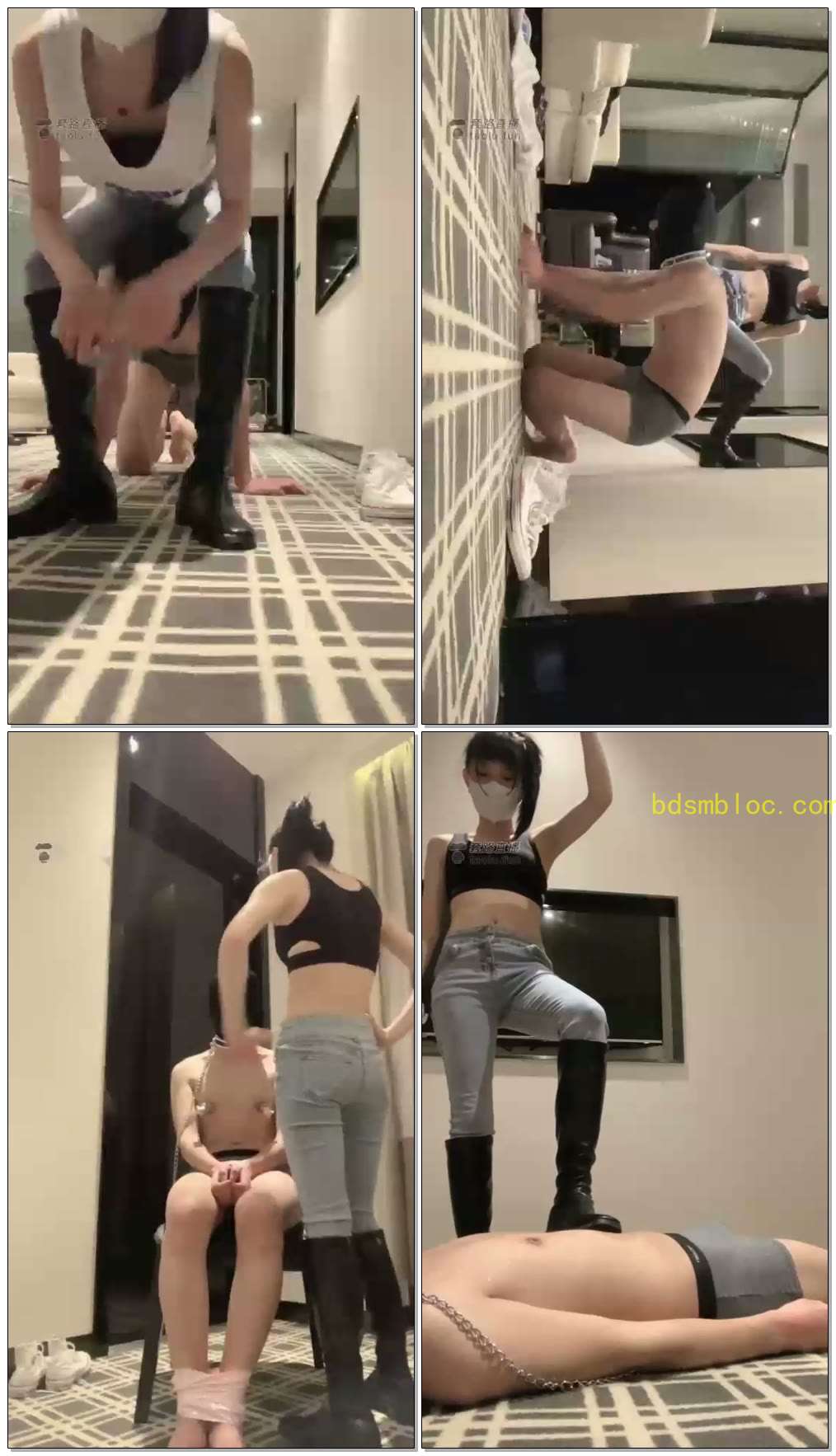 【阿月】牛仔裤长靴道具虐，钻胯，骑马，扇耳光，捆绑虐乳
