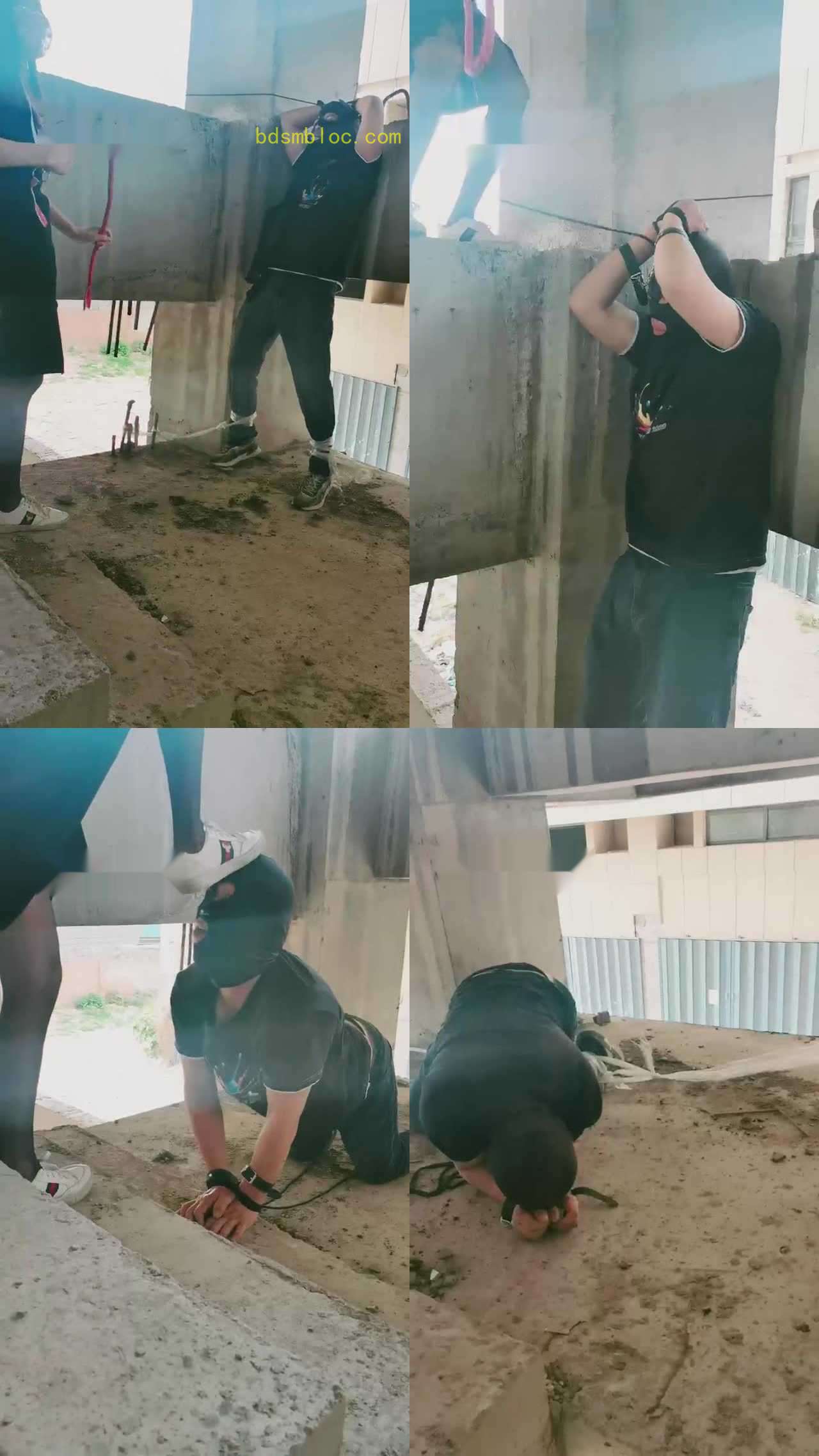 【千寻S】抗揍狗户外工地狠虐-袜子塞嘴重度鞭打踩踏