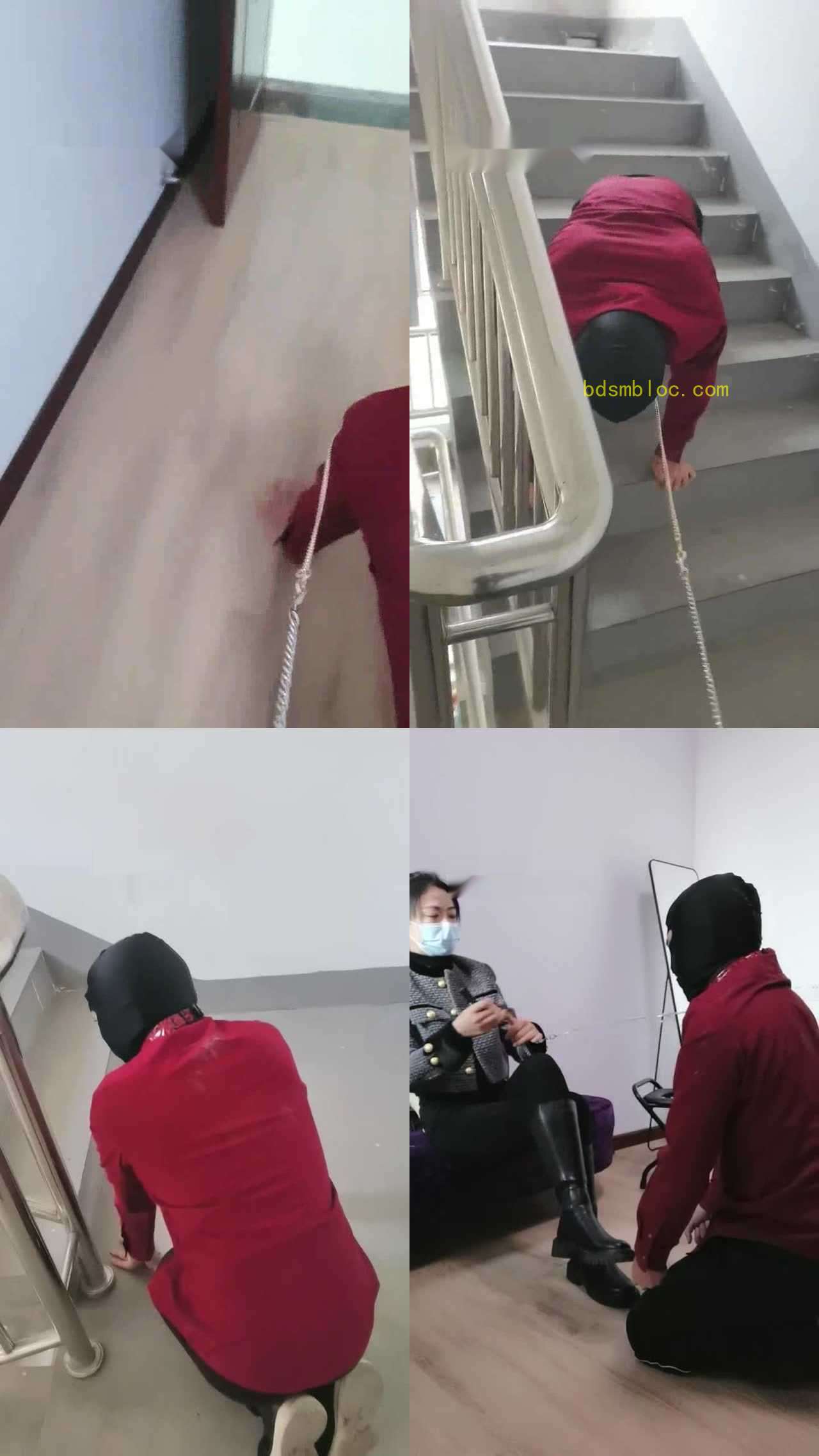 【凌儿女神】户外楼梯间遛狗爬行