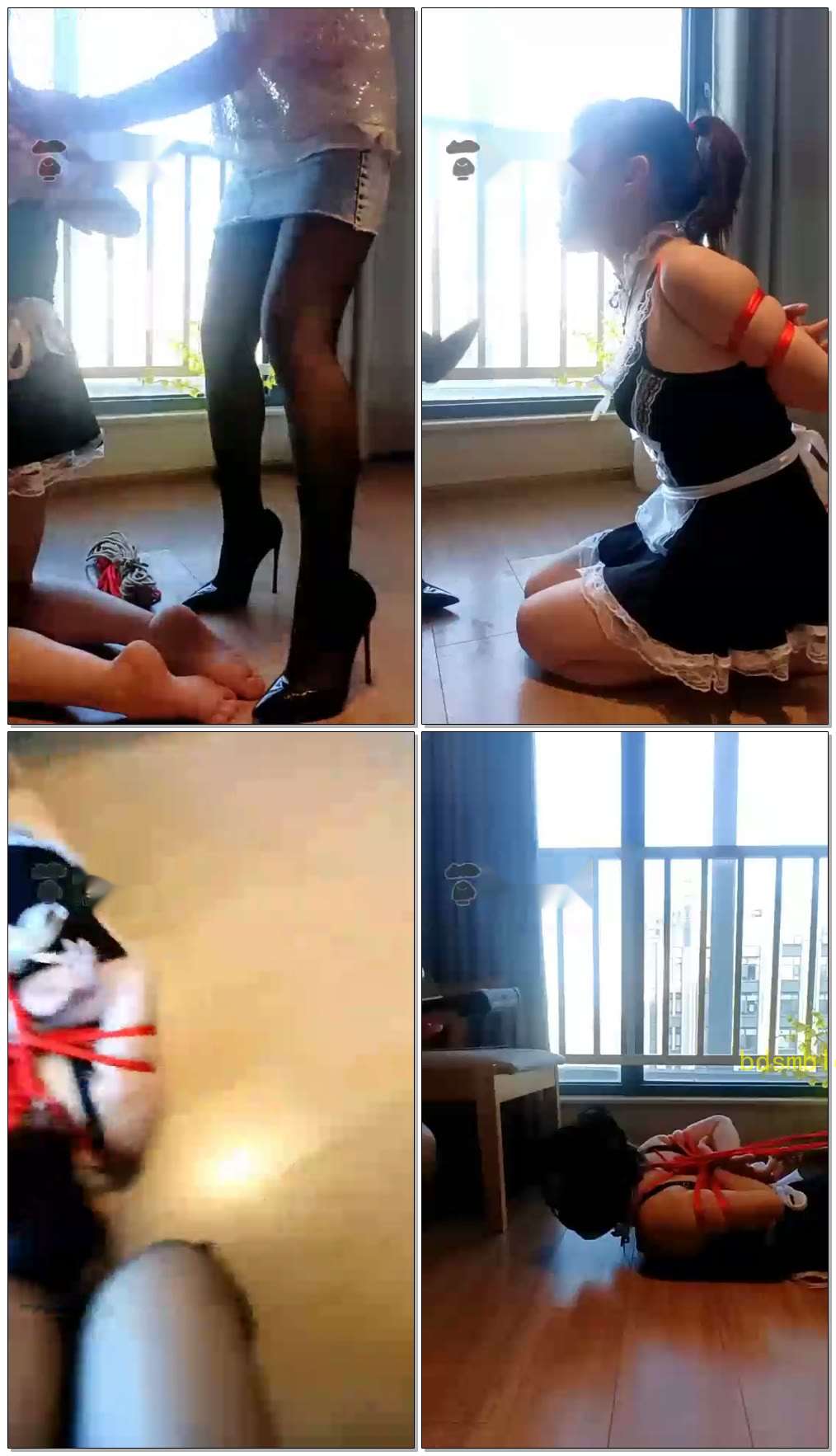 【MH女慕乐】被捆绑扔阳台勾引小哥哥超刺激，舔鞋底，吃鞋底香蕉，口塞内裤打屁股、打脚心,高跟踩踏【42分50秒】