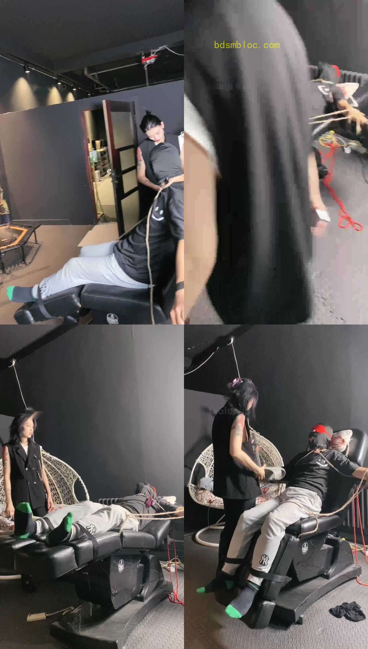 【冰诺】捆绑刑椅丝袜塞嘴虐打