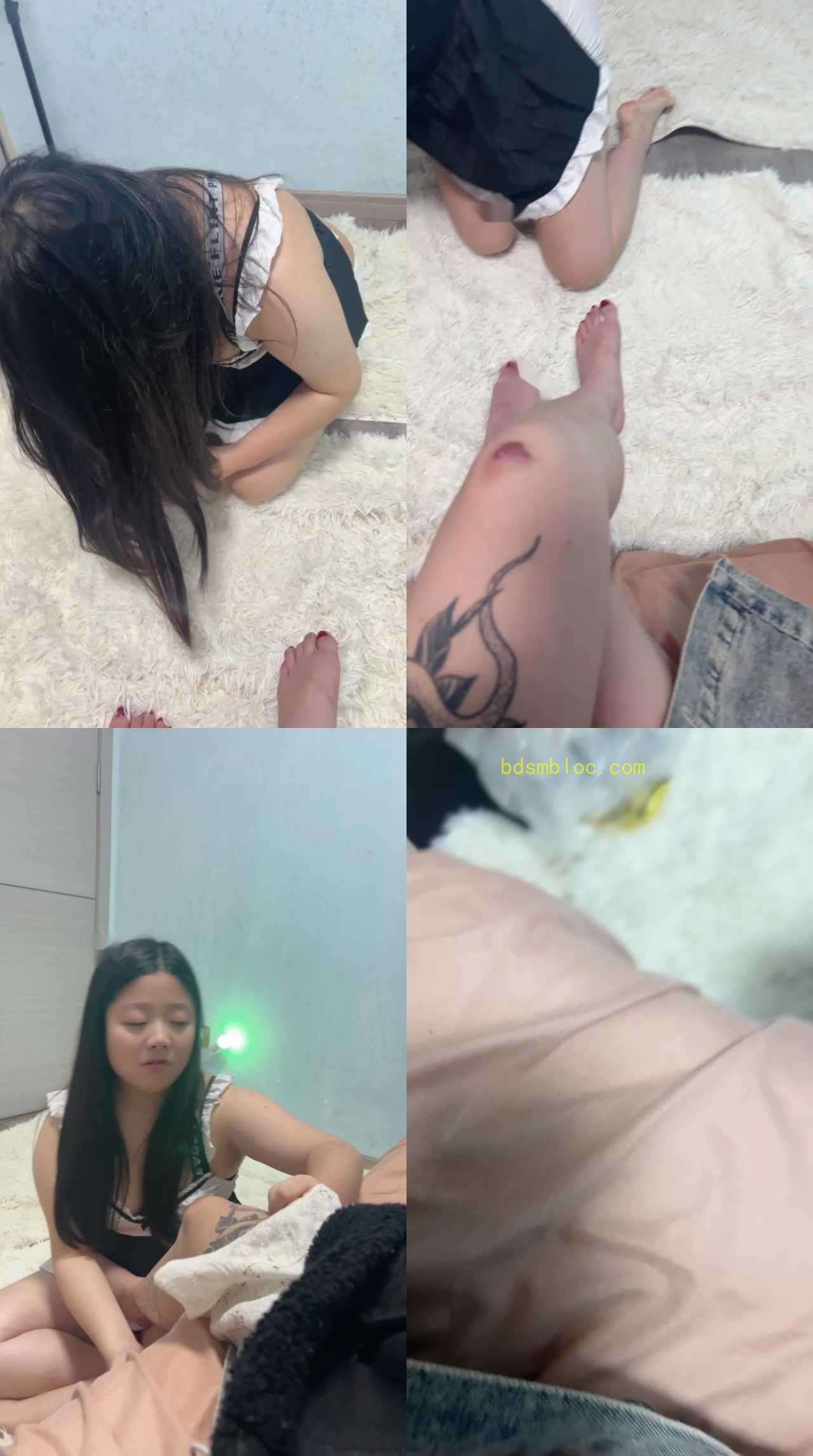 【小凤梨】纹身小妹强迫闺蜜伺候沐足