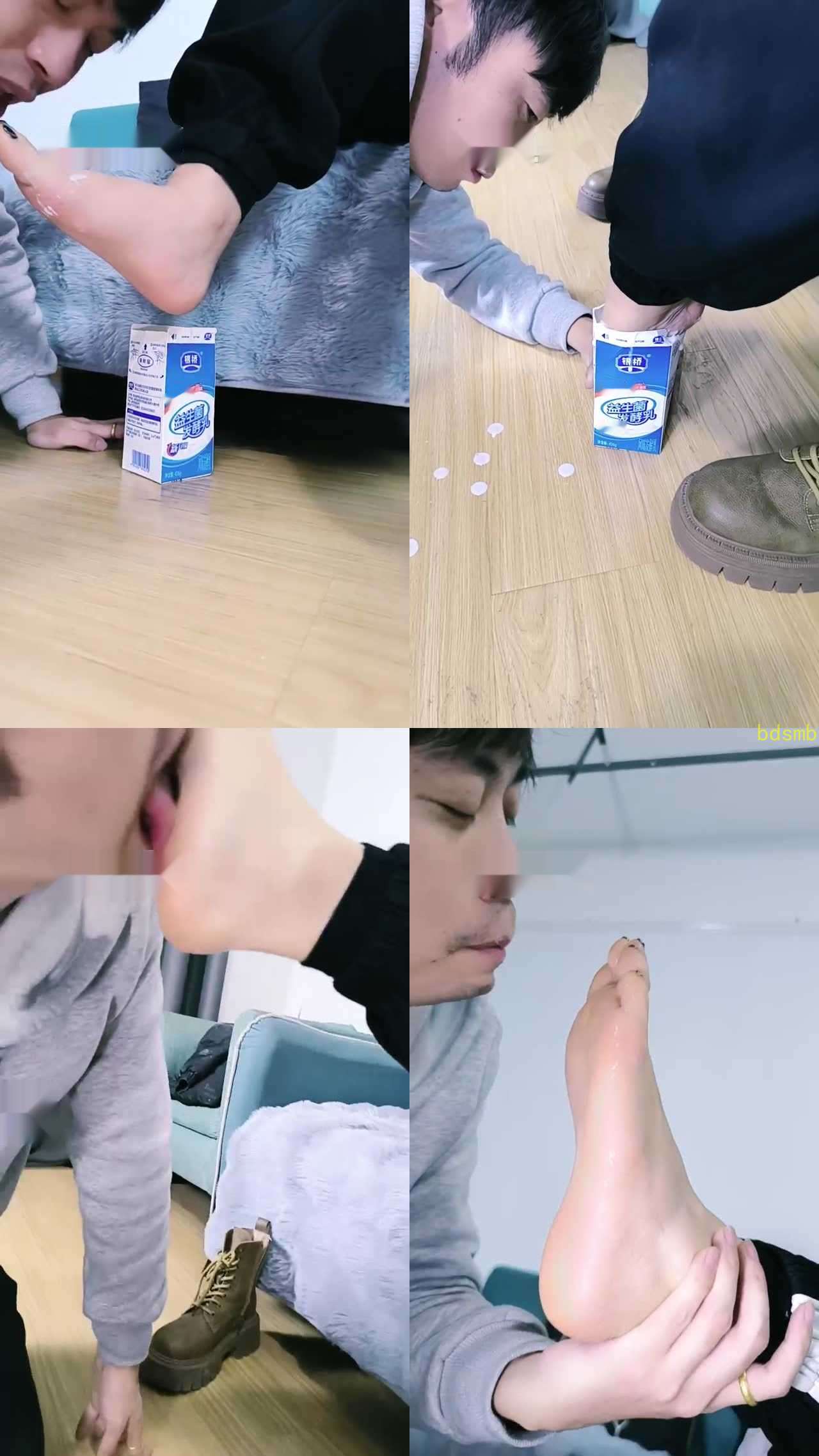 【冰爷】跪舔短靴原味白袜/脚喂酸奶