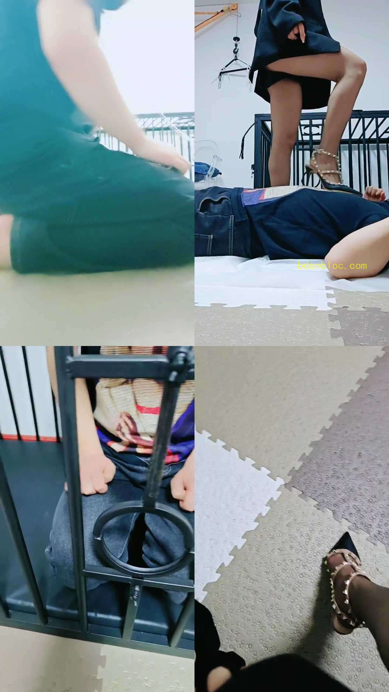 【媚娘】跪舔铆钉高跟/狗链遛狗/踩踏/狗笼囚禁/保鲜膜窒息